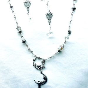 Swarovski moon and stars jewelry set featuring vintage earrings and  necklace